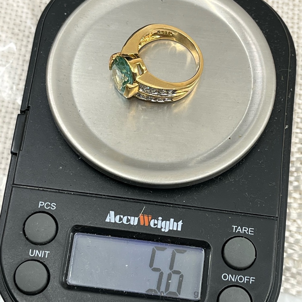 Vintage 925 Gold Over Sterling Silver Green Gemstone Ring, Size 4.75 - Picture 17 of 17